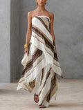 Casual Striped Chiffon Strapless Sleeveless Maxi Dress