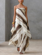 Casual Striped Chiffon Strapless Sleeveless Maxi Dress