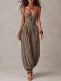 Grey Lace Bandeau and Pleated Cotton Harem Pants Set