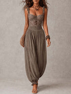 Grey Lace Bandeau and Pleated Cotton Harem Pants Set