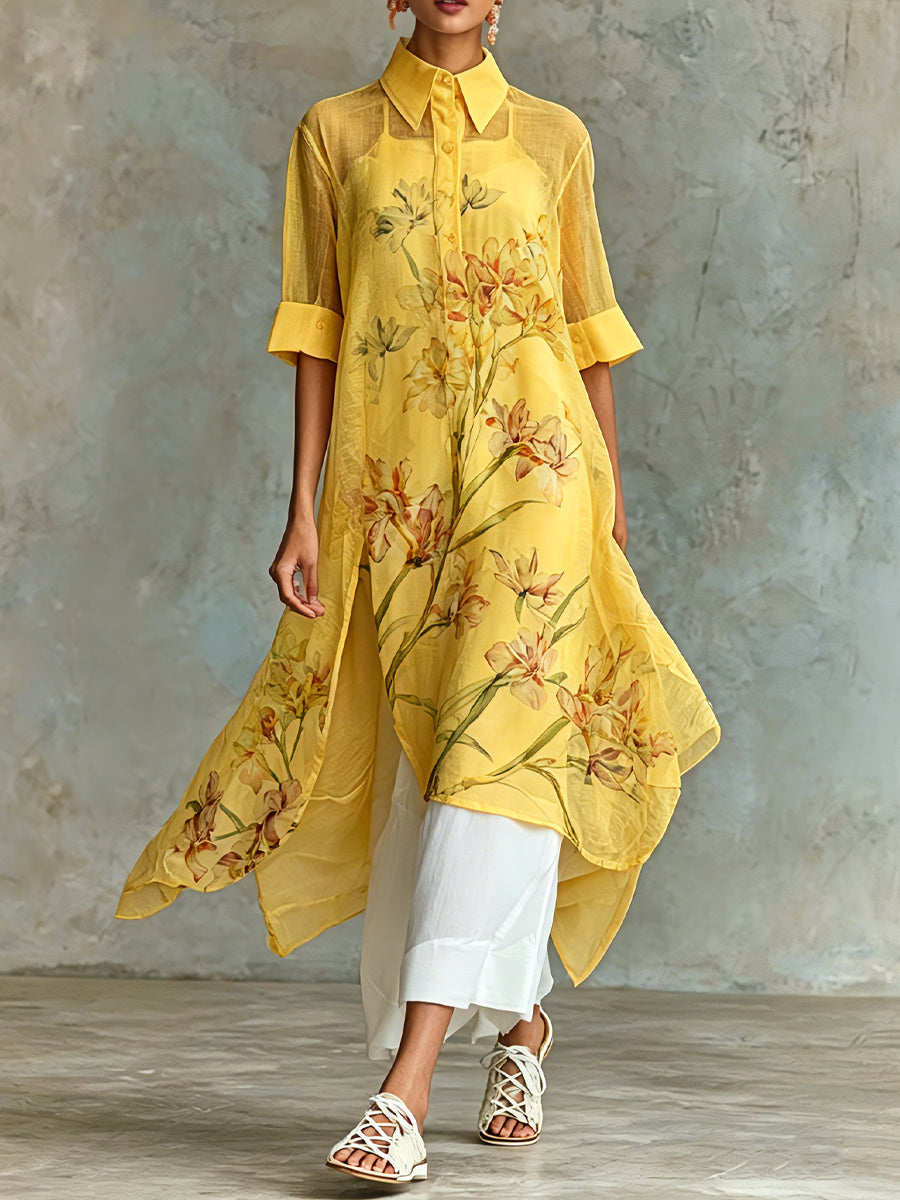 Casual Floral Short-Sleeve Midi Dress & Slip Dress Two-Piece Set