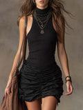 Bohemian Ribbed Halter Ruched Mini Dress