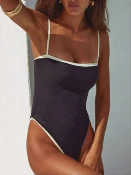 Minimalist Black-and-White Two-Tone Chanel-Style One-Piece Swimsuit