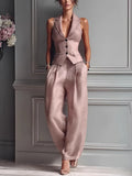 Women's Sexy V-Neck Button-Front Vest & Fashionable Casual Set