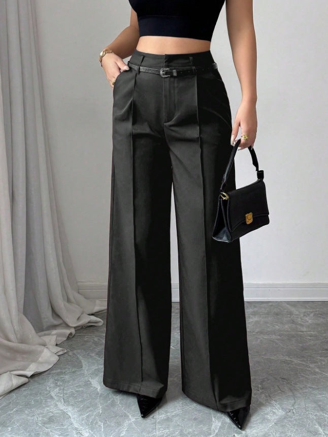 Women's Casual & Sophisticated High-Waisted Loose-Fit Straight-Leg Trousers（Belt included）