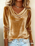 Solid Color Duffle Neck Long Sleeve Sexy Velvet T-Shirt