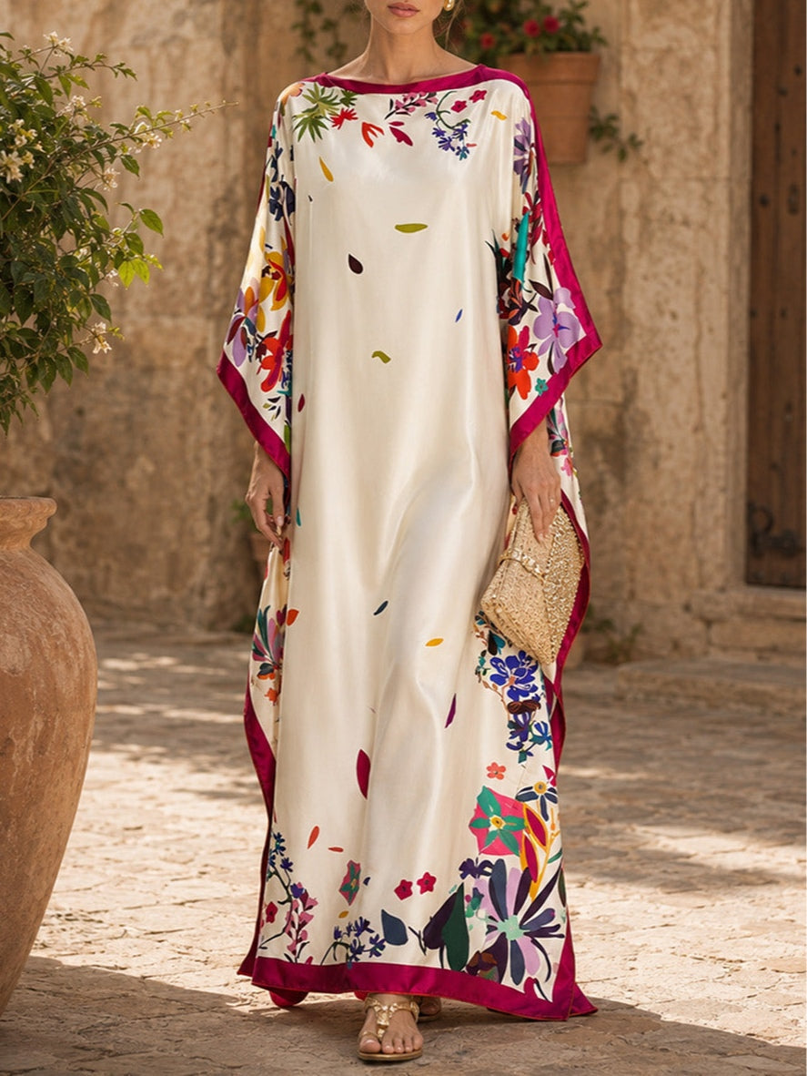 Elegant Printed Satin Loose Maxi Robe
