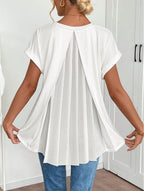 Women's V-neck short-sleeve top with back pleats