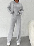 Loose hooded knitted striped long-sleeved set