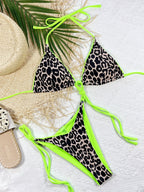 Sexy Leopard-Print Color-Blocked Triangle Top Two-Piece Swimsuit