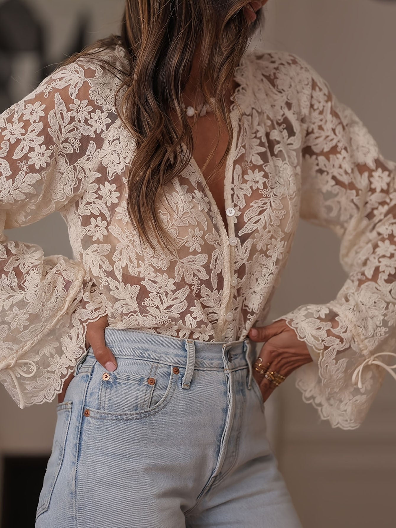 Women's Casual Openwork Lace Shirt