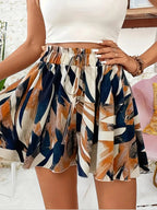 Printed Wide-Leg Drawstring Shorts — Stylish & Elegant Vacation Beach Skort