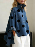 Printed Faux-Denim Casual Shirt with Stand Collar