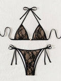 Sexy Backless Strappy Lace Triangle Bikini
