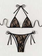 Sexy Backless Strappy Lace Triangle Bikini