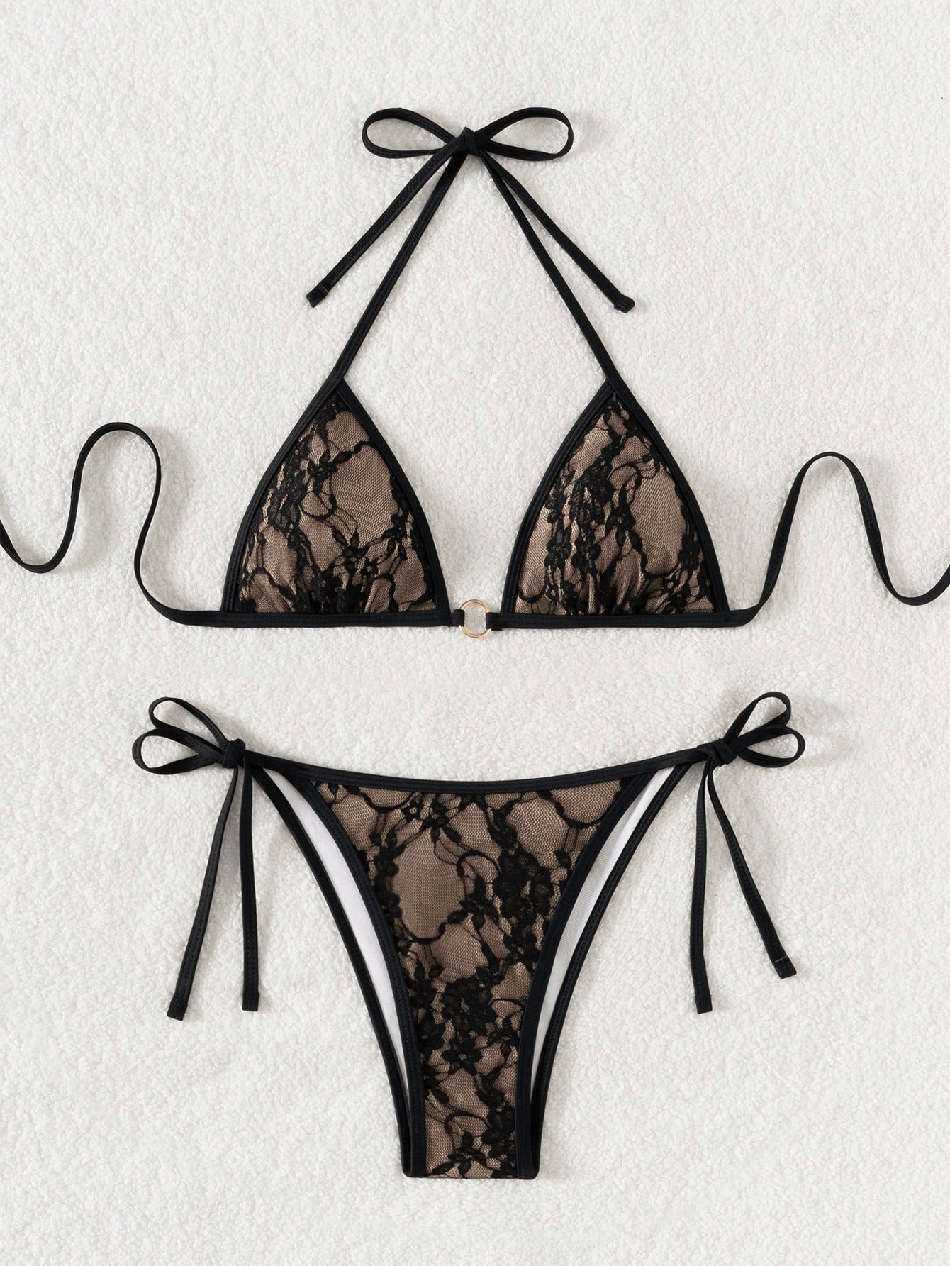 Sexy Backless Strappy Lace Triangle Bikini