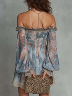 Romantic Floral Off-Shoulder Ruched Chiffon Mini Dress