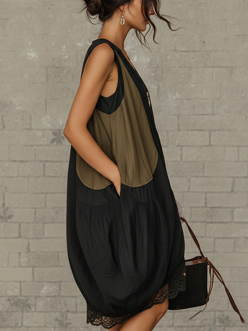 Color-block zip-front tulip mini dress