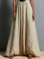 Khaki Sleeveless Maxi Dress with Square Neck and Color-Block Paneling