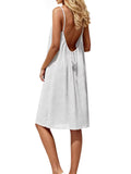 Solid-Color Ice Silk Crinkle Mini Slip Dress with Shirring and Open Back