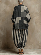 Casual Color-Block Printed Long-Sleeve Top And Pants Set