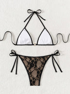 Sexy Backless Strappy Lace Triangle Bikini