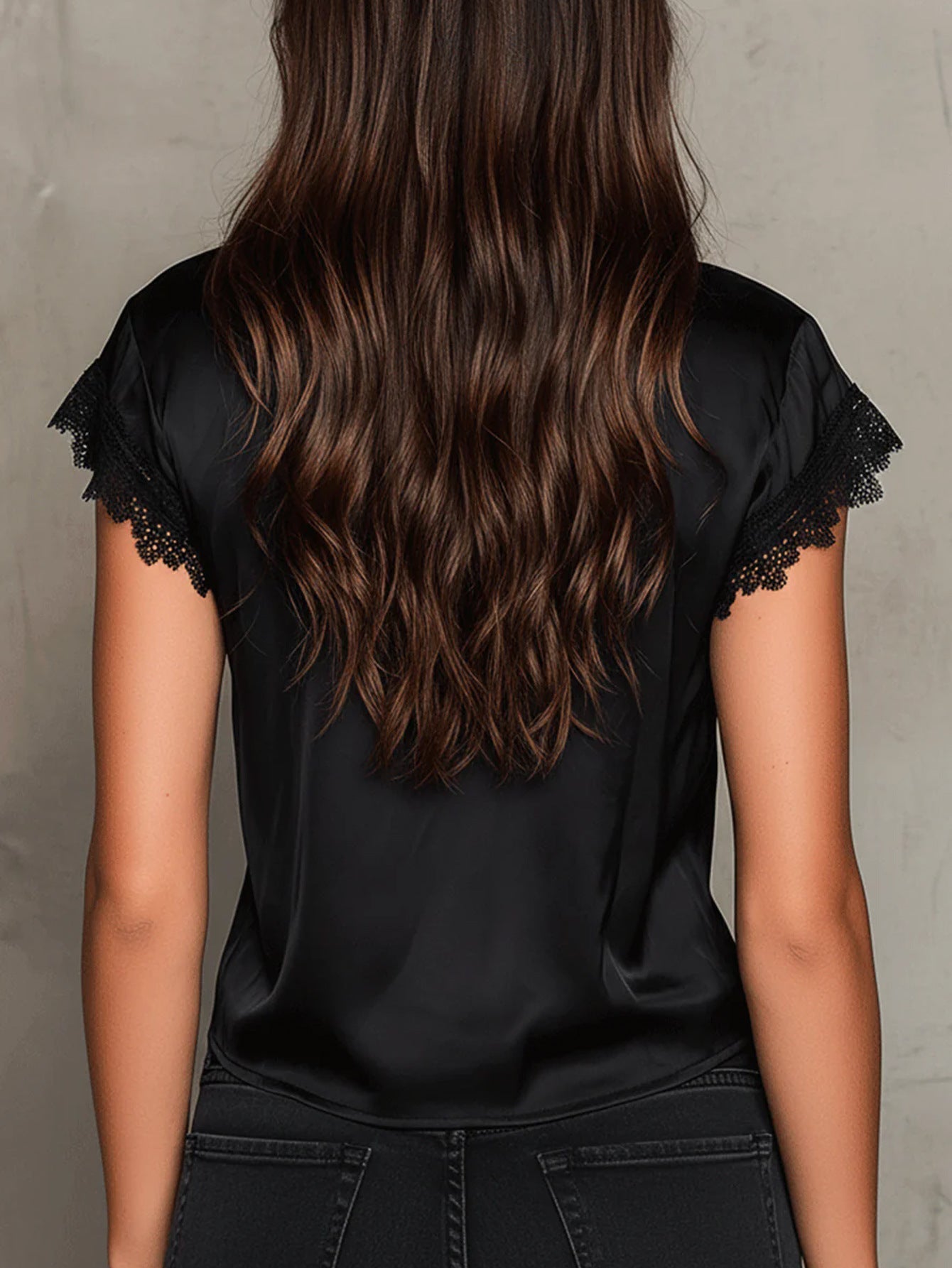 Sexy V-Neck Lace-Paneled Casual Short-Sleeve Shirt