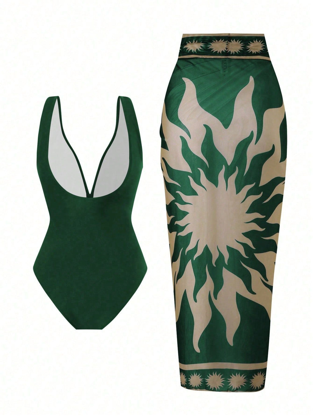French Vintage Print Deep-V Sexy Swimsuit Set