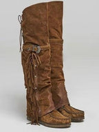 Women's over-the-knee tassel rivet flat high boots