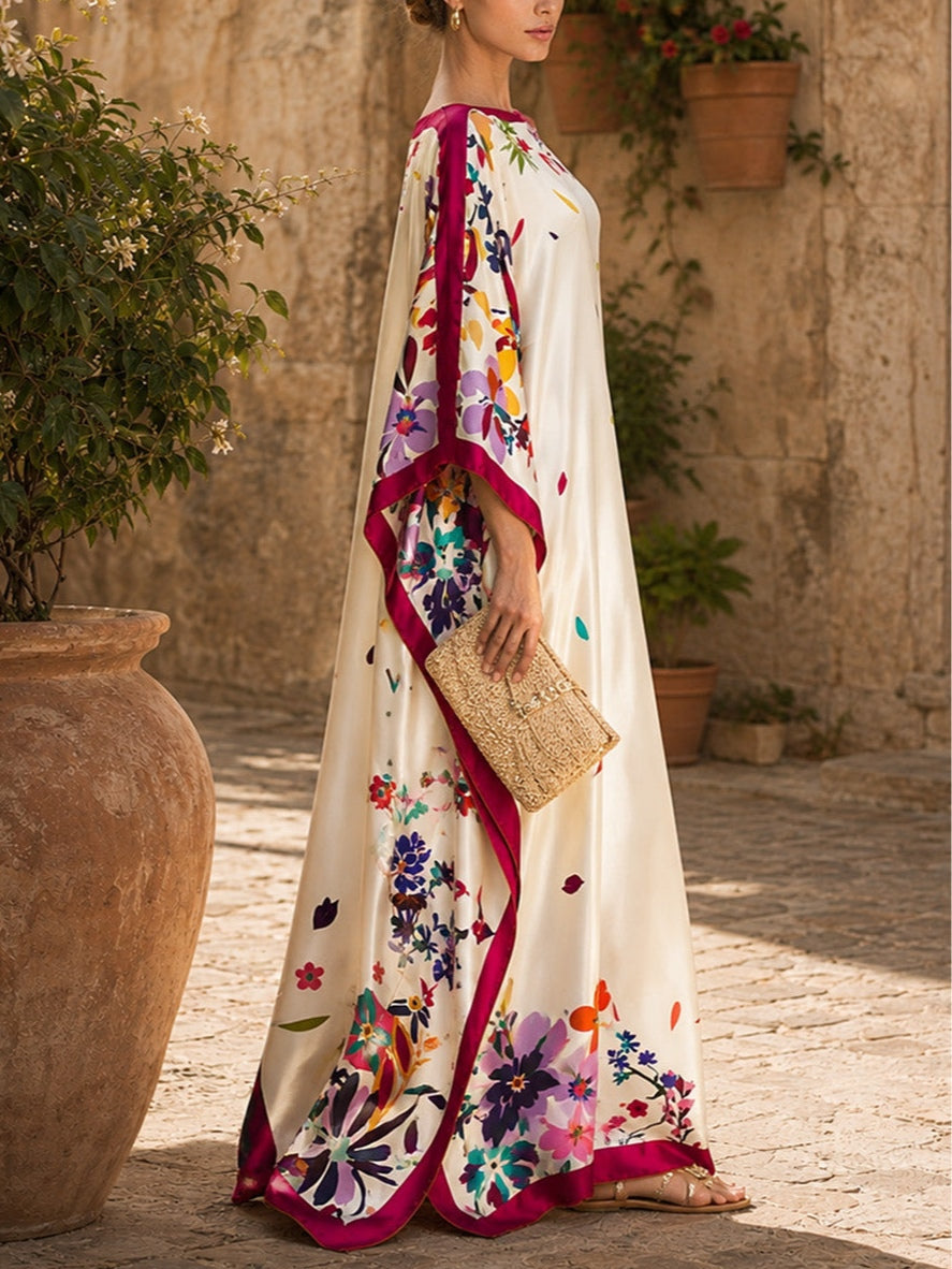 Elegant Printed Satin Loose Maxi Robe