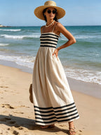 Black And White Stripe Spaghetti Strap Maxi Dress