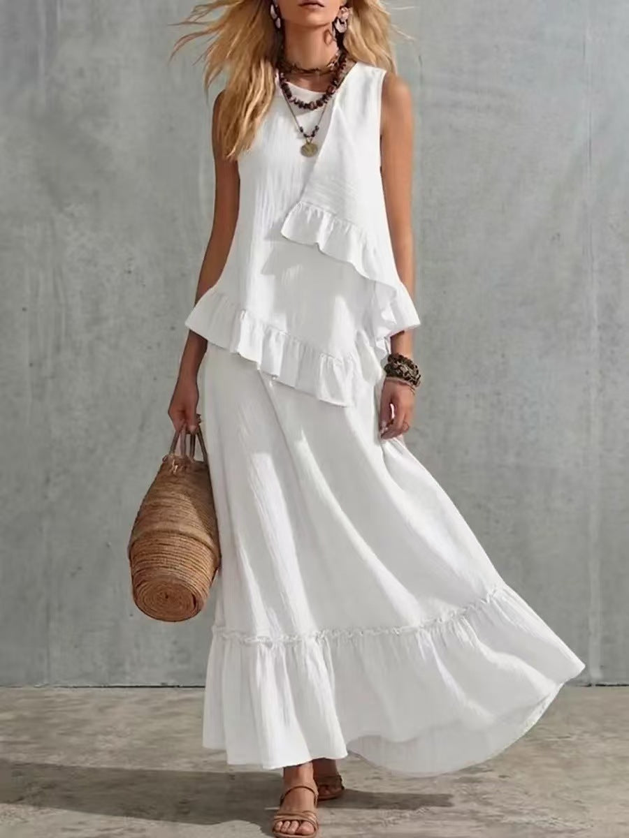 Women's Solid-Color Asymmetrical Sleeveless Maxi Dress