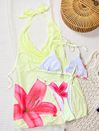 Fashionable Printed Backless, Figure-Hugging Three-Piece Swimsuit Set