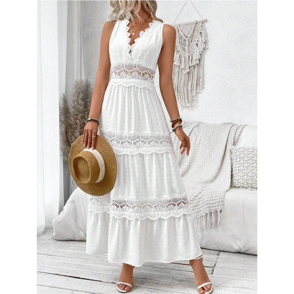 Women's Lace-Paneled V-Neck Sleeveless Dress