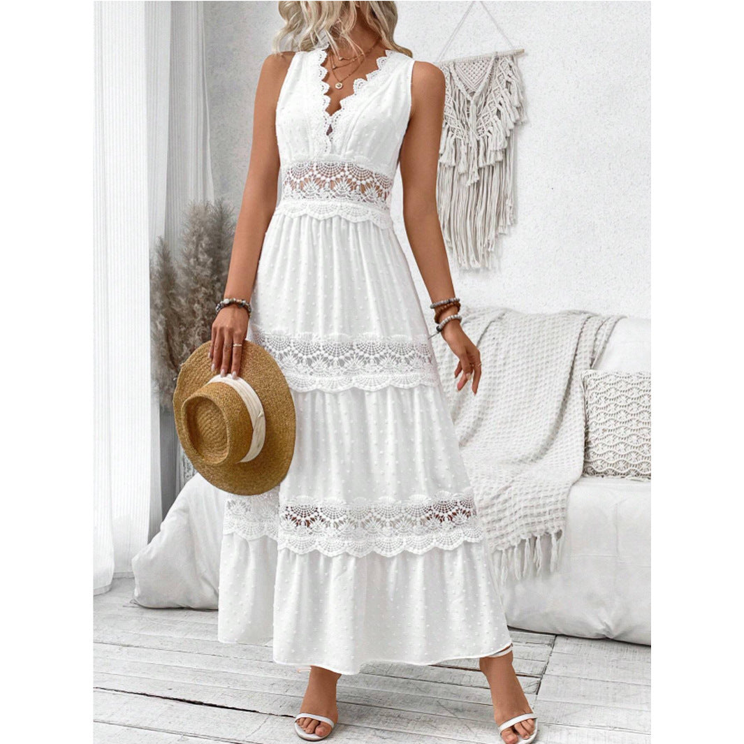 Women's Lace-Paneled V-Neck Sleeveless Dress