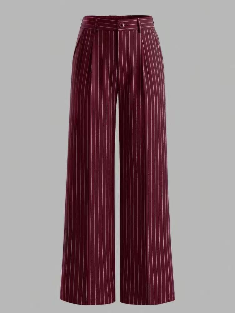 Women's High-Waisted Vertical-Striped Wide-Leg Suit Pants for Commuting