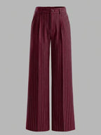 Women's High-Waisted Vertical-Striped Wide-Leg Suit Pants for Commuting