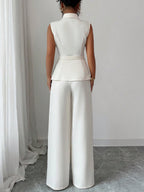 Women's Elegant Solid-Color Vest and Straight-Leg Trouser Set