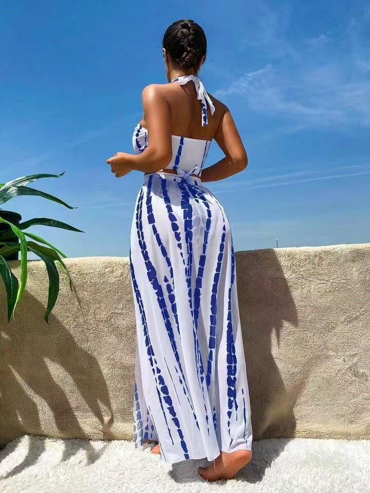 Two-Piece Bikini with Sexy Crisscross Straps and Sheer Skirt