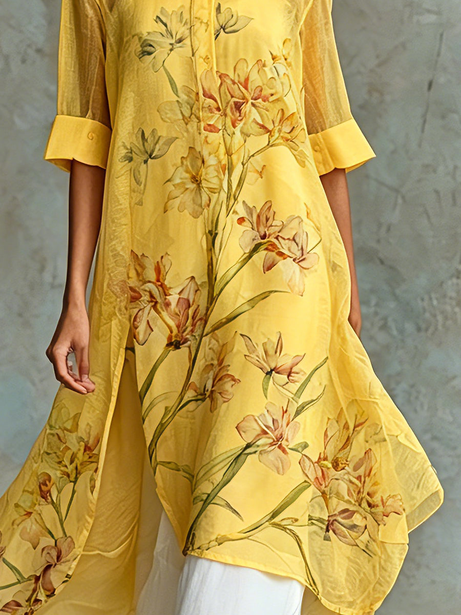 Casual Floral Short-Sleeve Midi Dress & Slip Dress Two-Piece Set