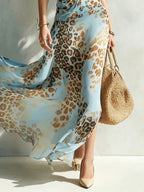 Flowy blue leopard-print chiffon maxi dress