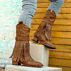 Retro tassel rivet belt knight boots