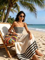 Black And White Stripe Spaghetti Strap Maxi Dress
