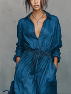 Minimalist Linen-Blend Long-Sleeve Maxi Dress with Drawstring Waist