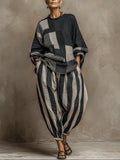 Casual Color-Block Printed Long-Sleeve Top And Pants Set