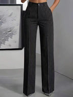 Women's High-Waisted Vertical-Striped Wide-Leg Suit Pants for Commuting