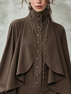 Chocolate high-neck mini dress with cape-style paneling