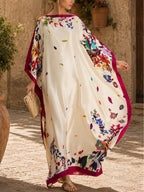 Elegant Printed Satin Loose Maxi Robe