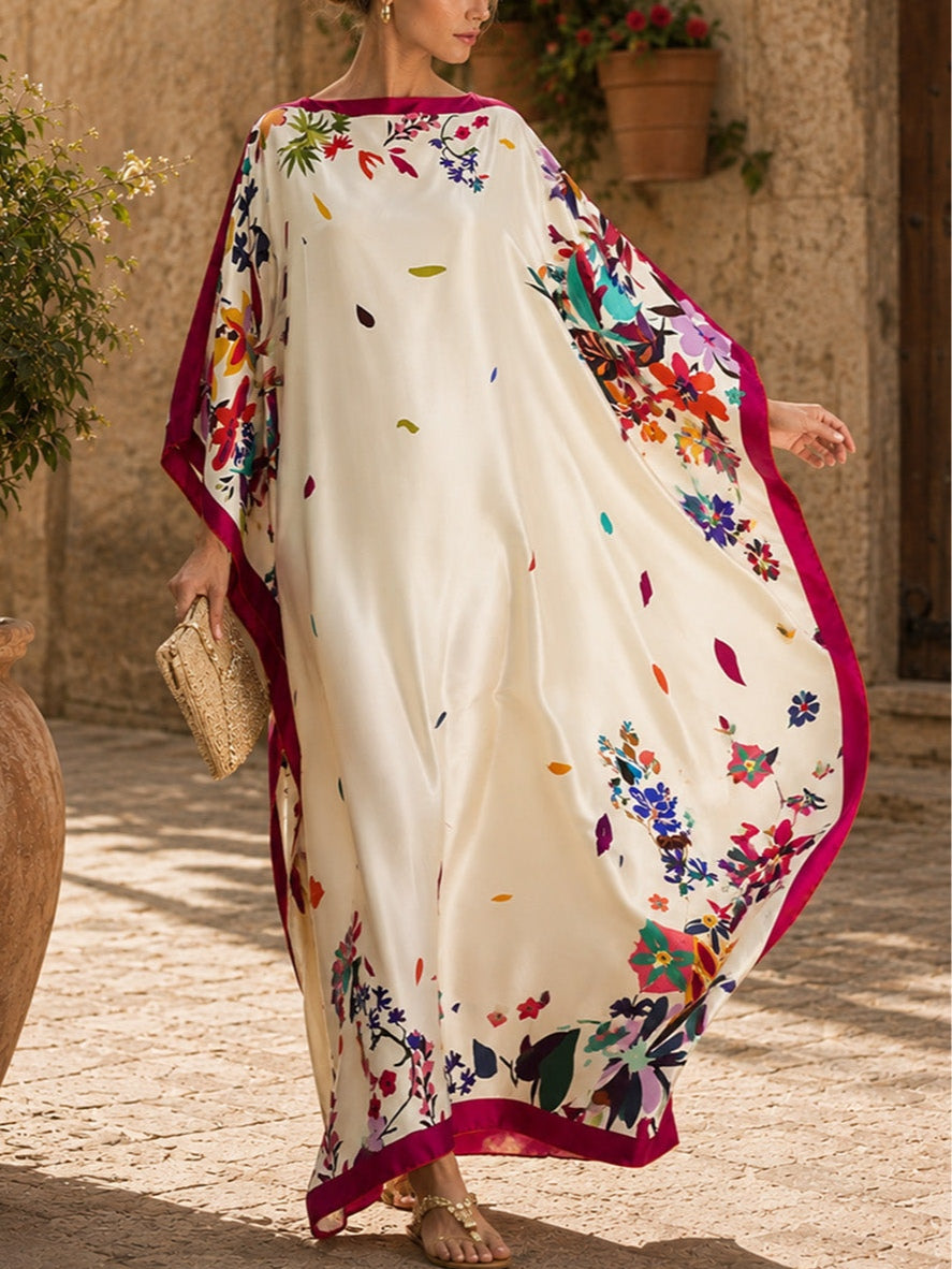 Elegant Printed Satin Loose Maxi Robe