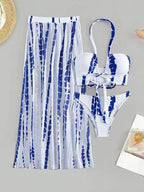 Two-Piece Bikini with Sexy Crisscross Straps and Sheer Skirt